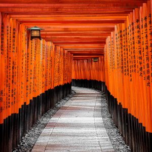 Red Torii gates in Fushimi Inari shrine in Kyoto, Japan